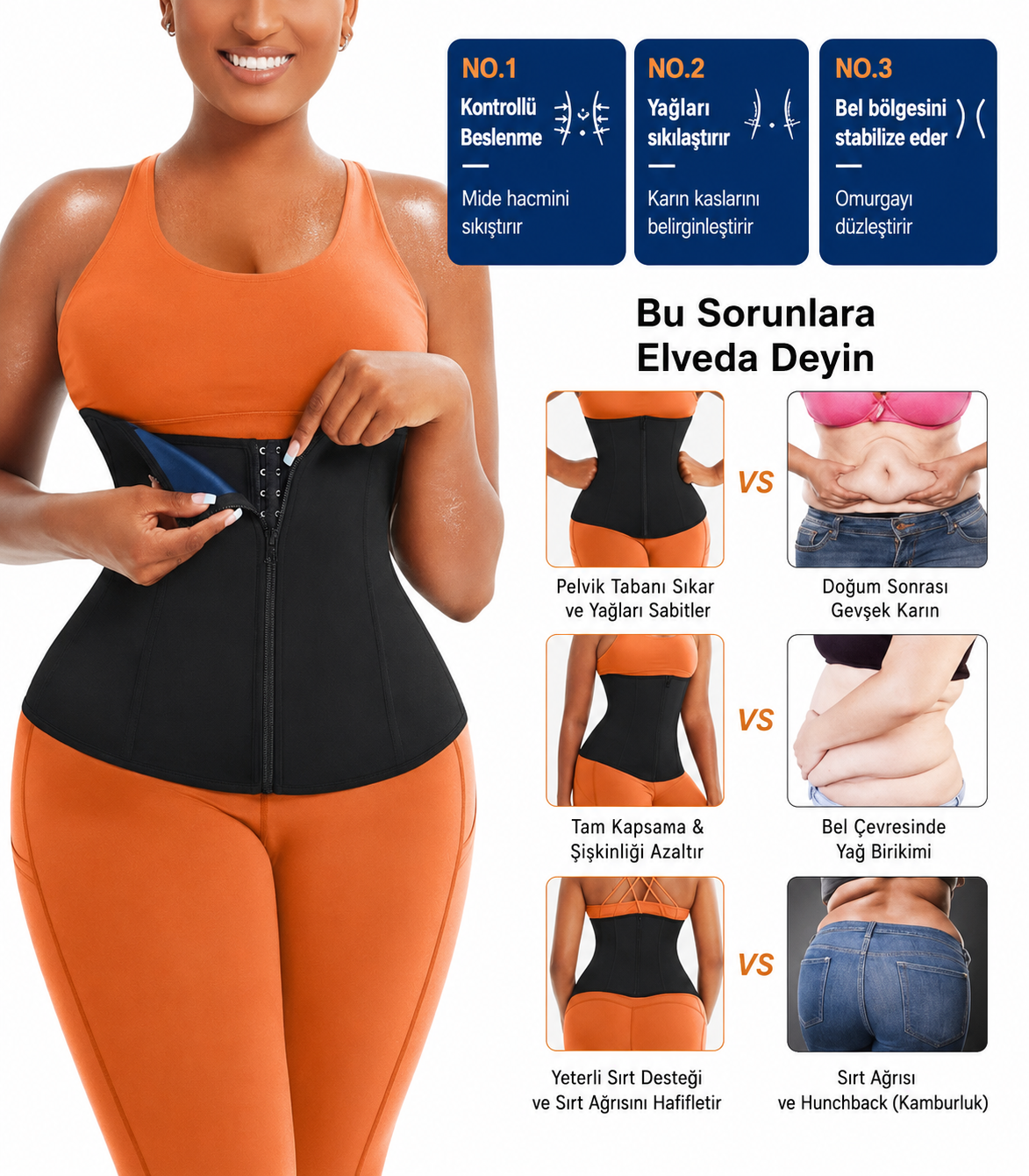 Termal Bel Korsesi – Agraflı, Terletici & Sıkılaştırıcı Fitness Kemeri