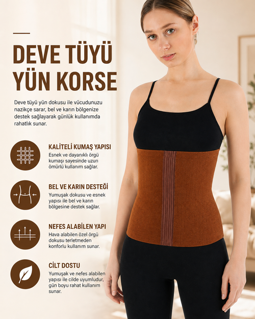 Bel Korsesi Yün Korse Deve Tüyü Bel Kuşağı Sıcak Tutar Yünlü Korse Kadınerkek